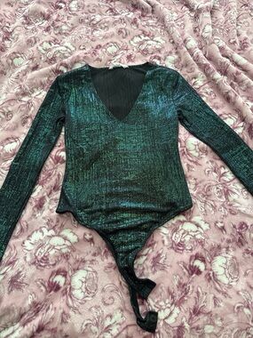 Steve Madden Iridescent Teal Long-Sleeve Bodysuit